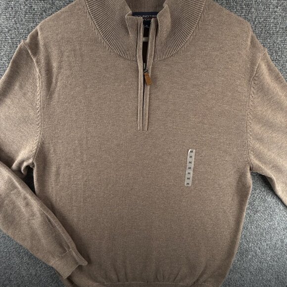 NWOT Roundtree & Yorke Beige 1/4 Zip Sweater Medium Knit Cotton Blend Basic - Picture 1 of 12
